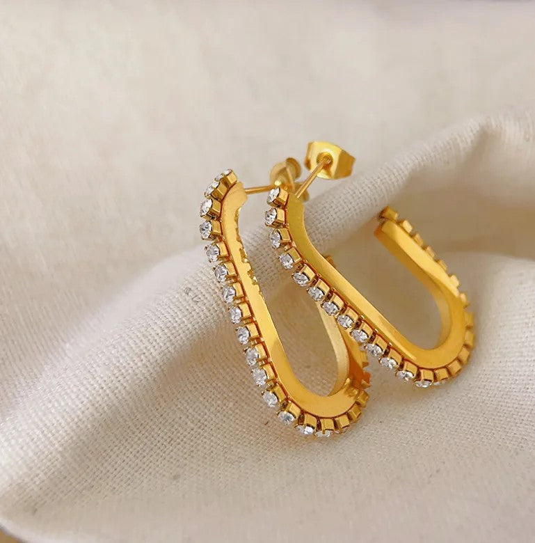 Rhinestone Retro U Hoops