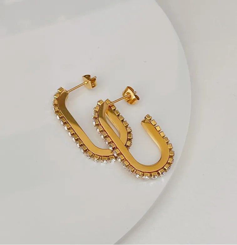 Rhinestone Retro U Hoops