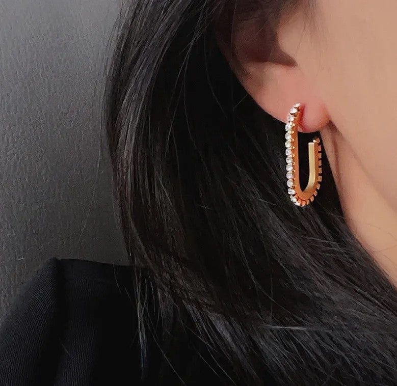 Rhinestone Retro U Hoops