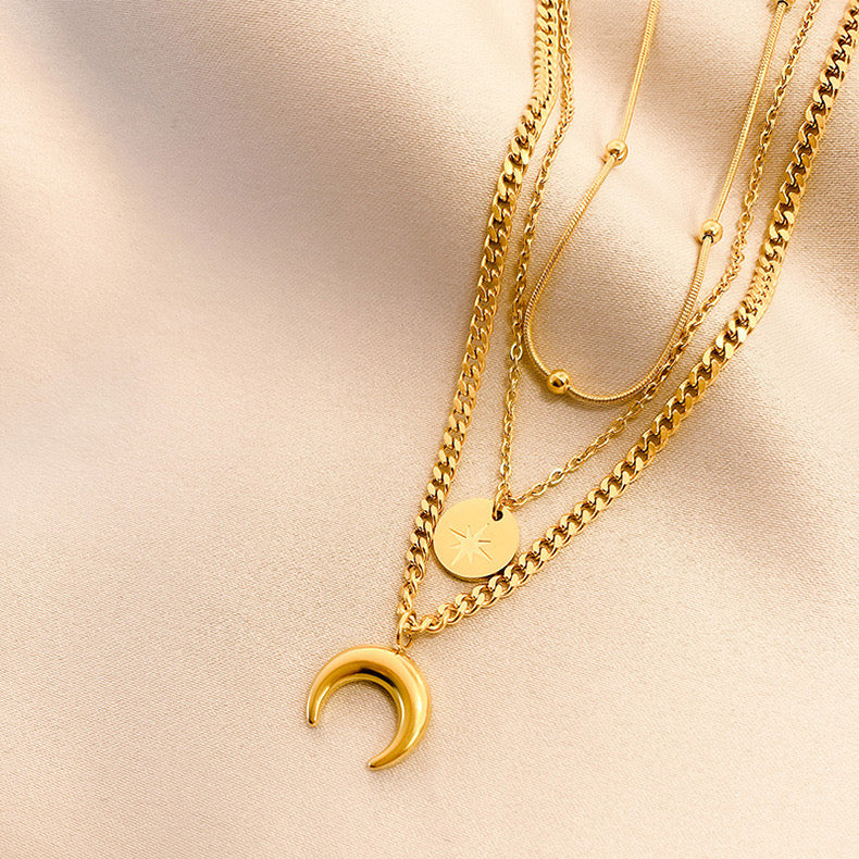 Triple layer inverted moon necklace