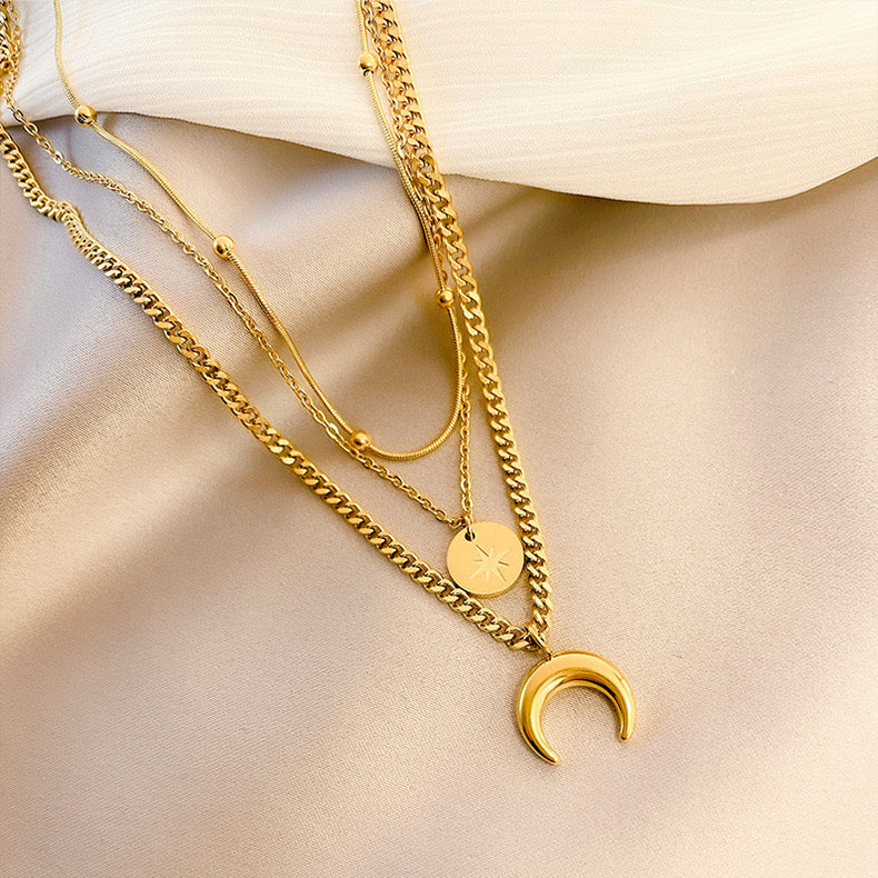 Triple layer inverted moon necklace