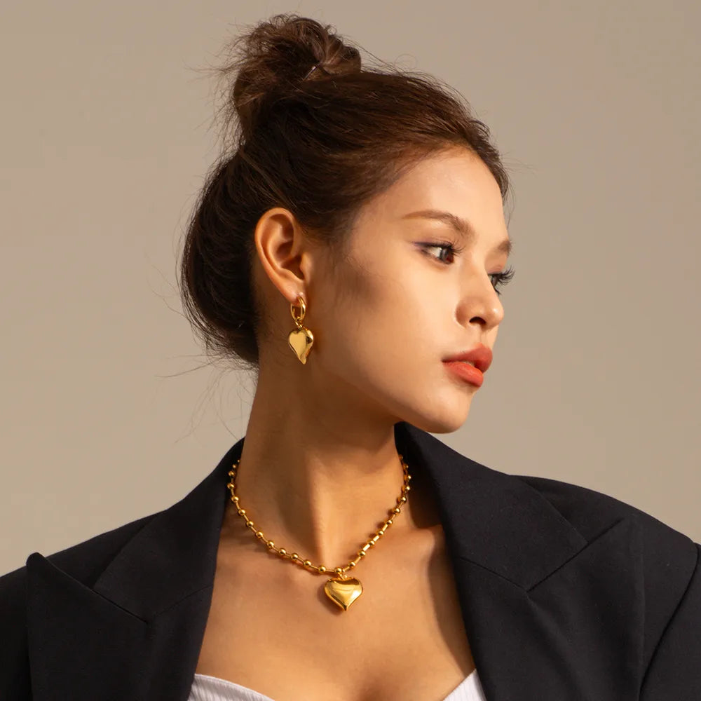 Bold Heart Earrings Necklace Set
