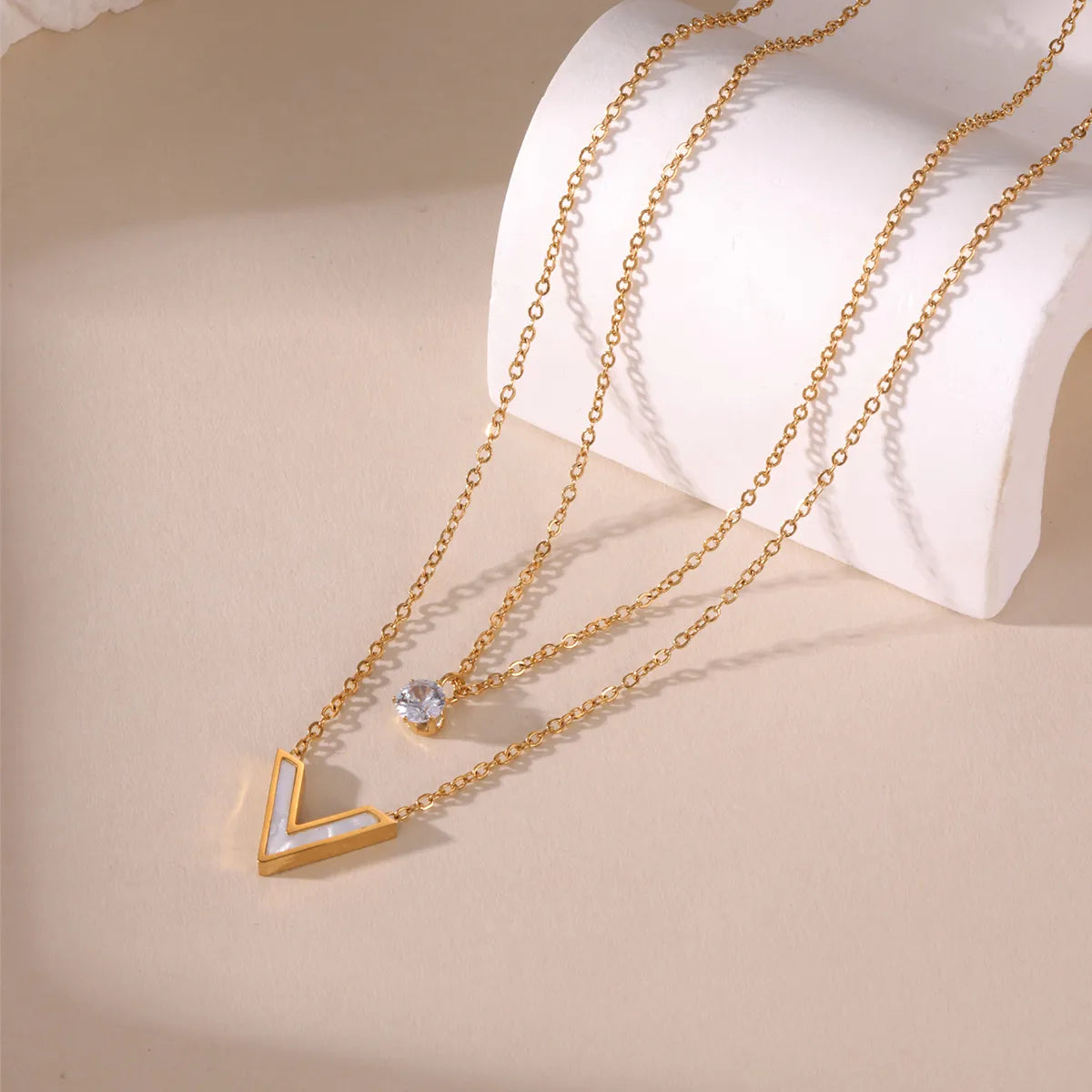 Solitaire Zircon V-Shaped layered Necklace