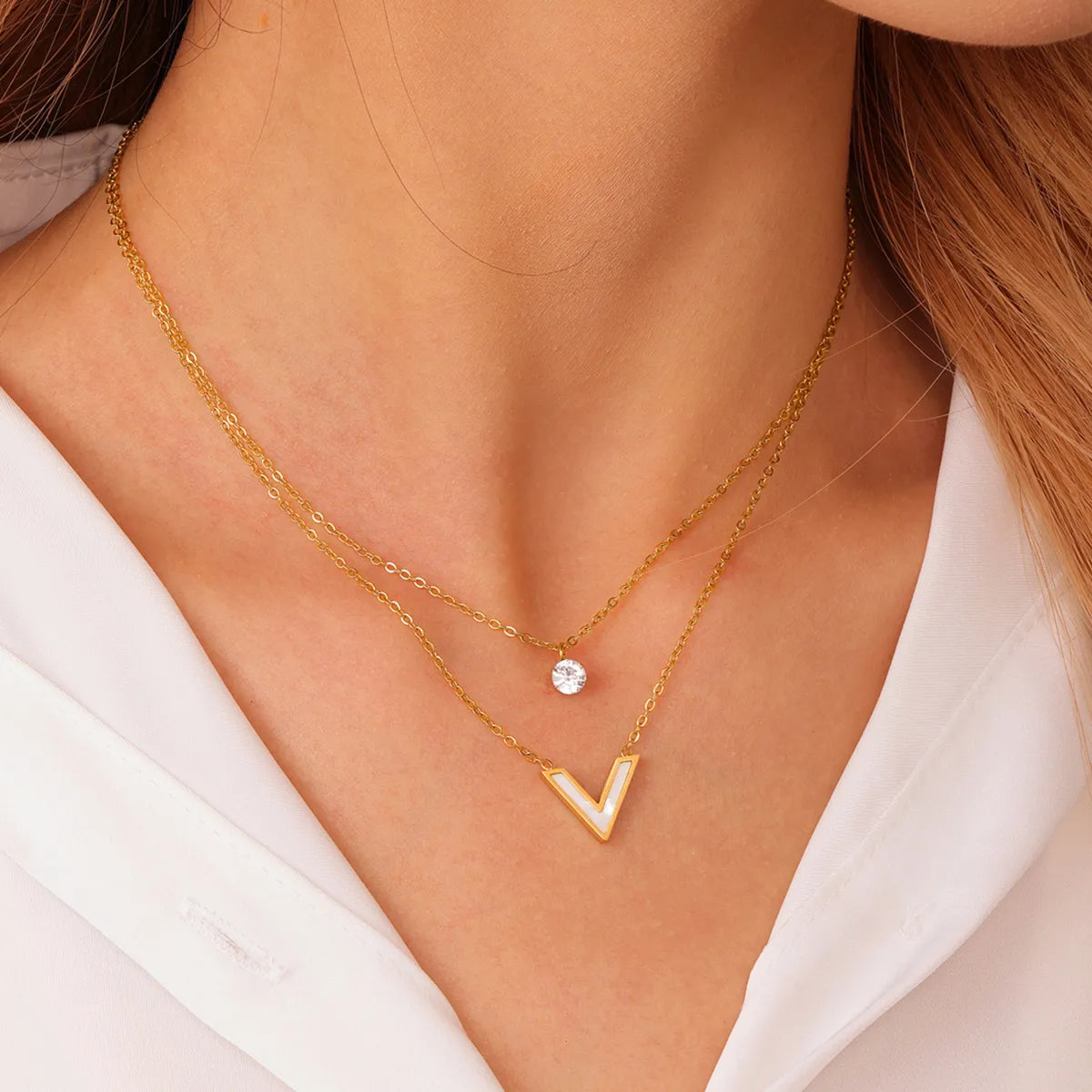 Solitaire Zircon V-Shaped layered Necklace