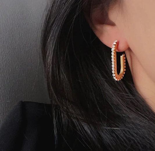 Rhinestone Retro U Hoops