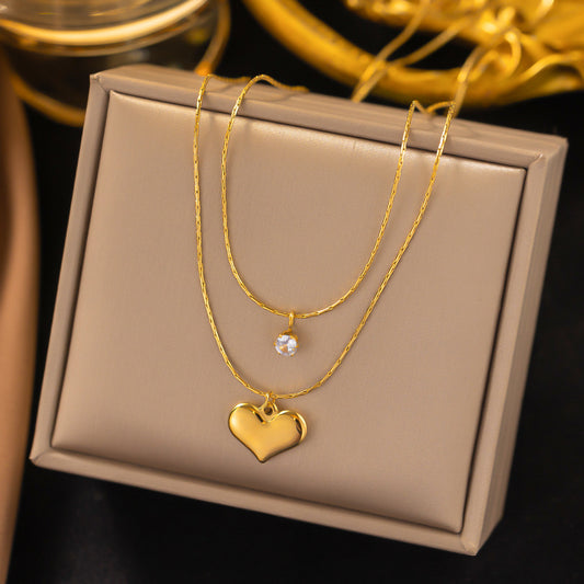 Solitaire Zircon Heart Layered Necklace