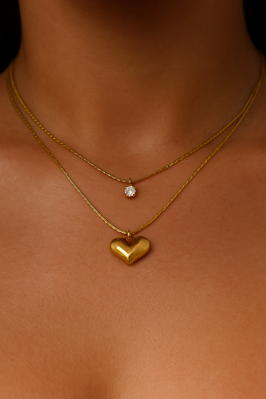 Solitaire Zircon Heart Layered Necklace