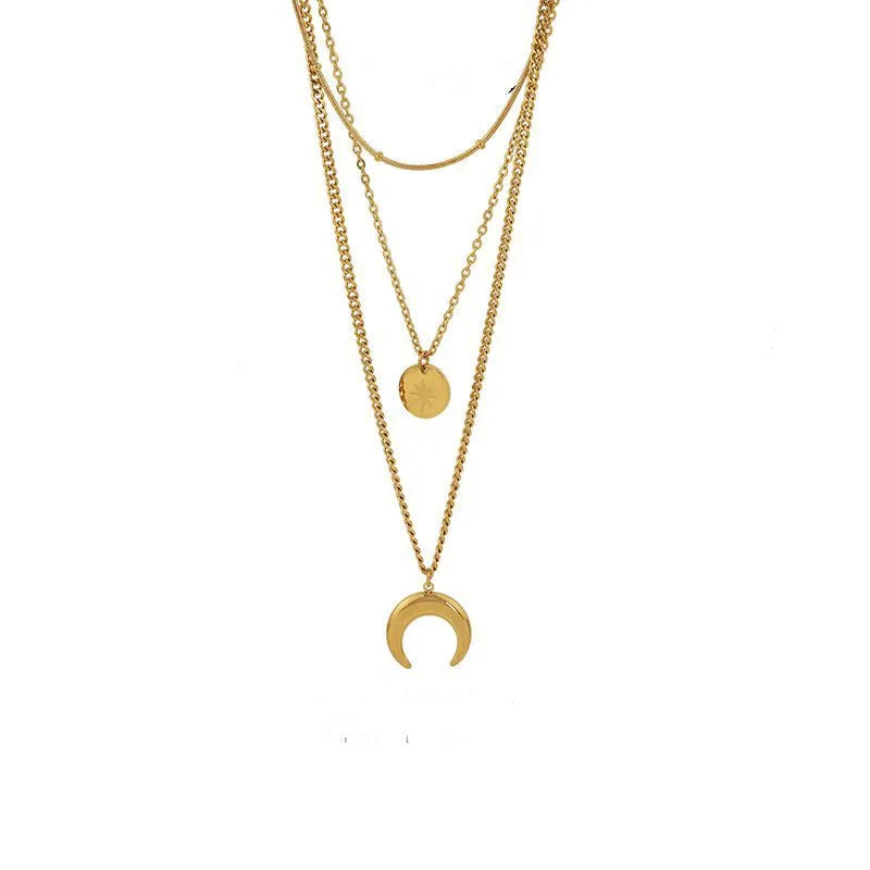 Triple layer inverted moon necklace