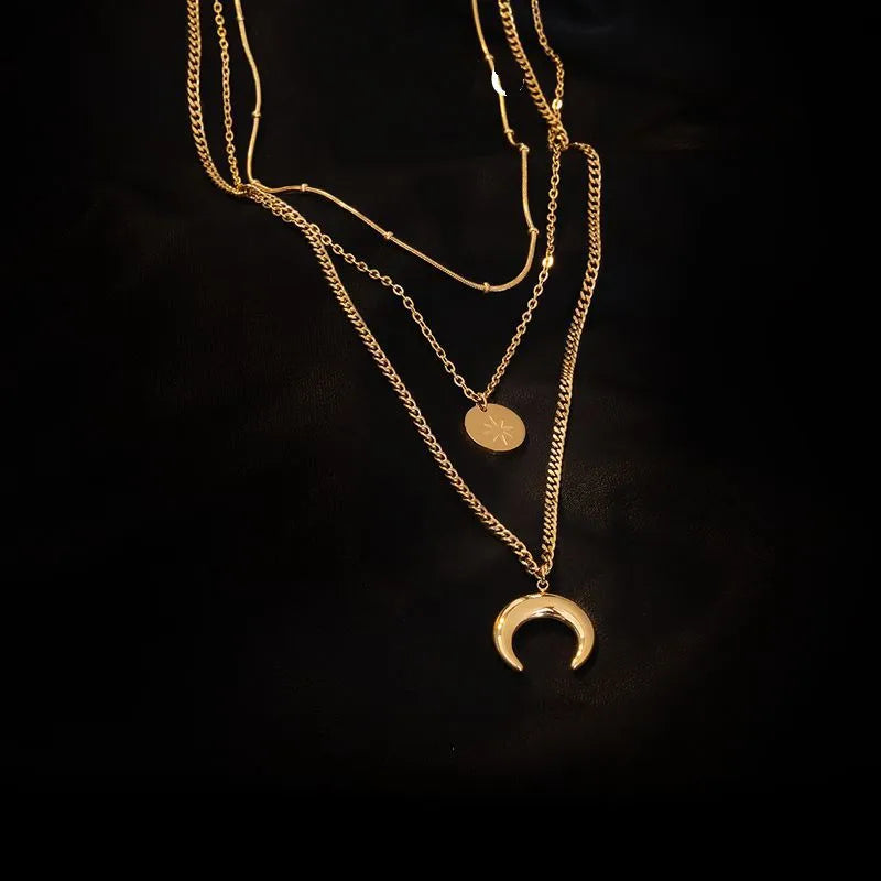 Triple layer inverted moon necklace