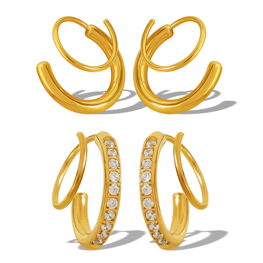 Double hoop zircon earrings