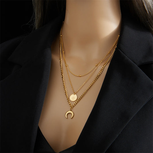 Triple layer inverted moon necklace