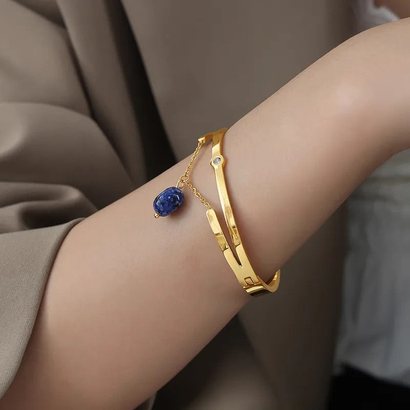 Blue Stone Drop Bangle Bracelet