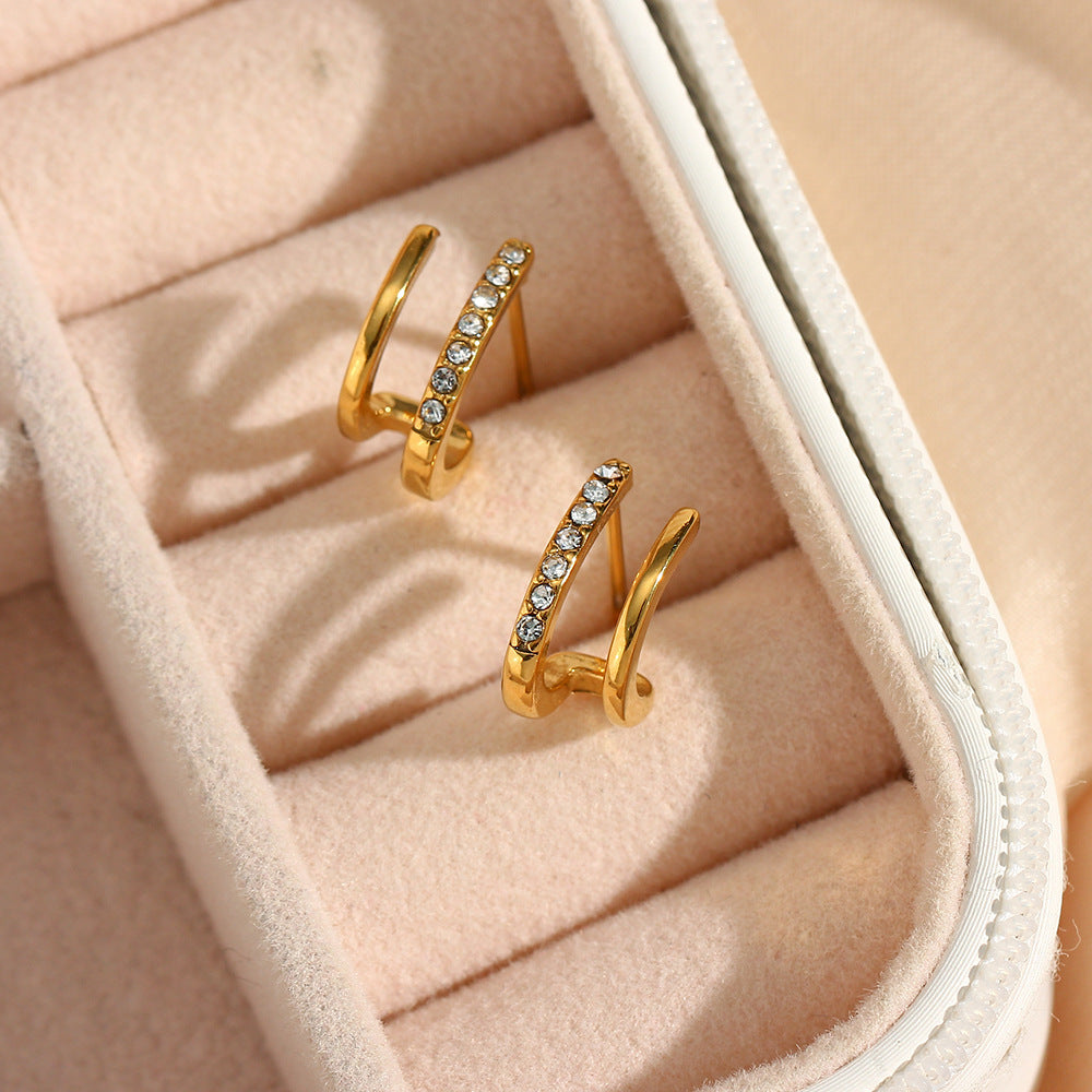 Zircon double hoop studs