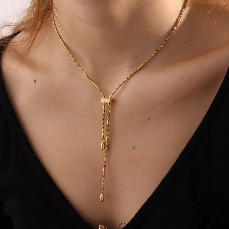 Golden Drops Lariat Necklace