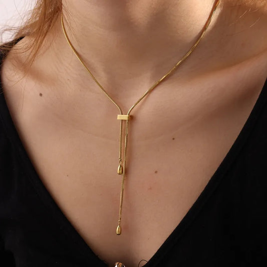 Golden Drops Lariat Necklace