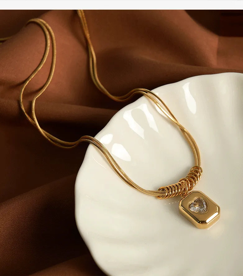 Zircon Heart Embrace Necklace