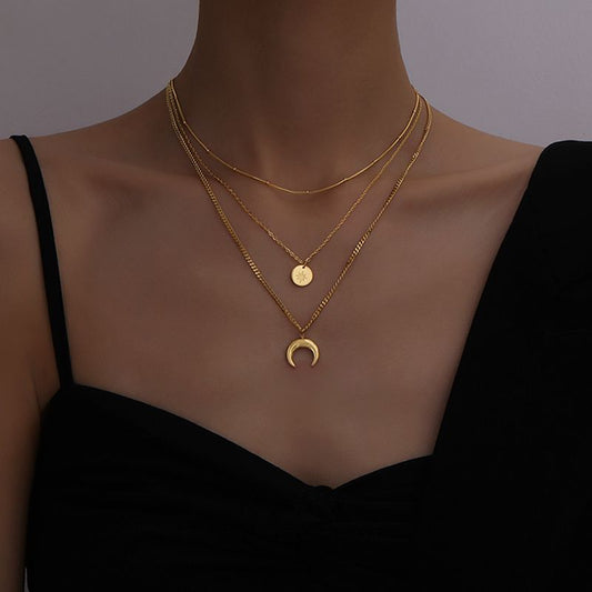 Triple layer inverted moon necklace